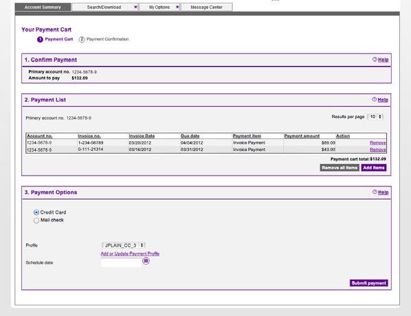 6.3 Paying Invoices from the Account Summary The Account Summary screen allows you to pay any or all of your open invoices.