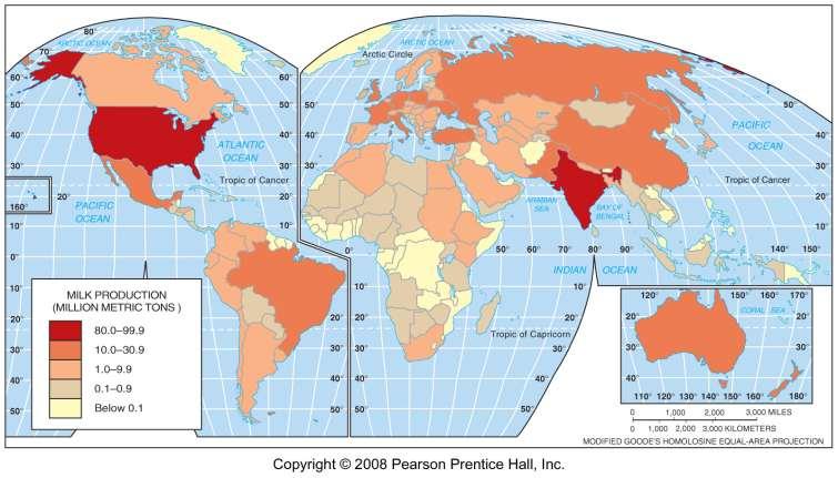World Milk Production, 2005 Fig 10-8: Milk production reflects wealth, culture, and environment.