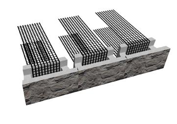 Wall structures that may require geogrid reinforcement to resist the increased pressures behind the wall are parking lots, roadways, water