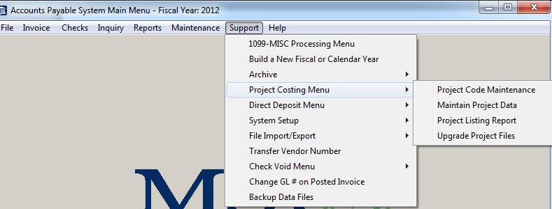 Municipal Software, Inc. MSI-Accounts Payable User s Guide G.02 PROJECT Code Maintenance This option allows you to set up project codes you wish to use.