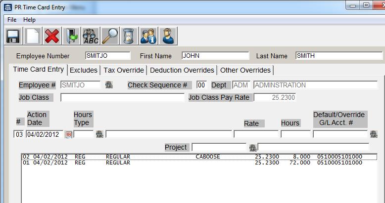 Municipal Software, Inc. MSI-Accounts Payable User s Guide Timecard Entry: Note: The Payroll workfile does not need to be updated to apply the wages to a project.