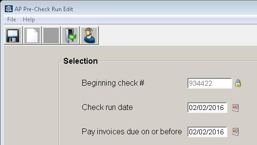 It is used to indicate the check date, the beginning check number, and which invoices to pay during this check run.