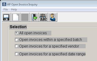 3.20 OPEN INVOICE INQUIRY This program is used to make inquiries into open invoices in the system. The invoices selected will be displayed for your review, but they cannot be modified in this program.