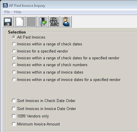 This option provides three methods to access the paid invoices along with four criteria options.