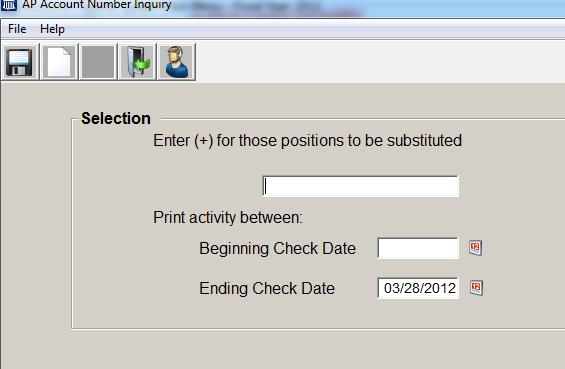 Enter (+) for the positions to be substituted The (+) sign allows you to wildcard an account number.