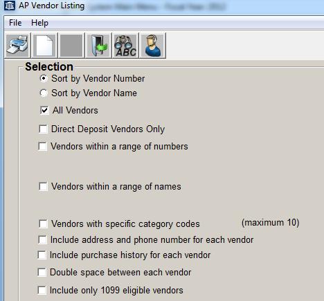 Sort by Vendor Number This option will sort the listing according to the vendor numbers.