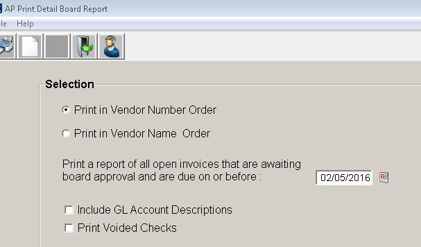 4.52 VENDOR SUMMARY REPORT This will print a report of all open invoices with a status of AB summarized to the vendor level.