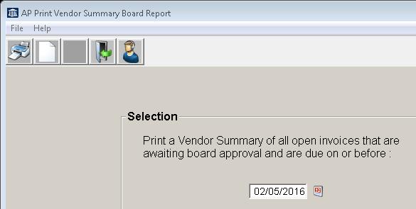 The system will then include all open invoices that are awaiting board approval, due on or before that date, on the report. 4.