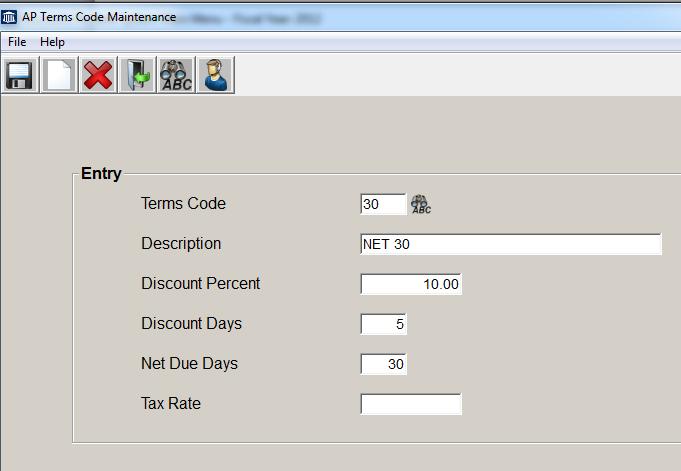 How do I create a Terms Code? From the Accounts Payable Toolbar Menu click on Maintenance, from the dropdown menu click Term Codes. This will take you to your term code entry screen.