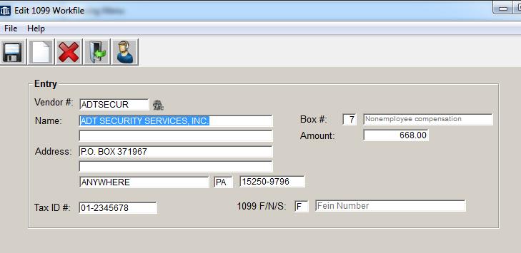 6.13 1099 EDIT WORKFILE This program allows you to display each 1099 form on your screen and to make modifications when needed.