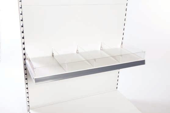 groove at the front of a shelf to prevent products falling off the shelf whilst providing a stylish finish to the bay.