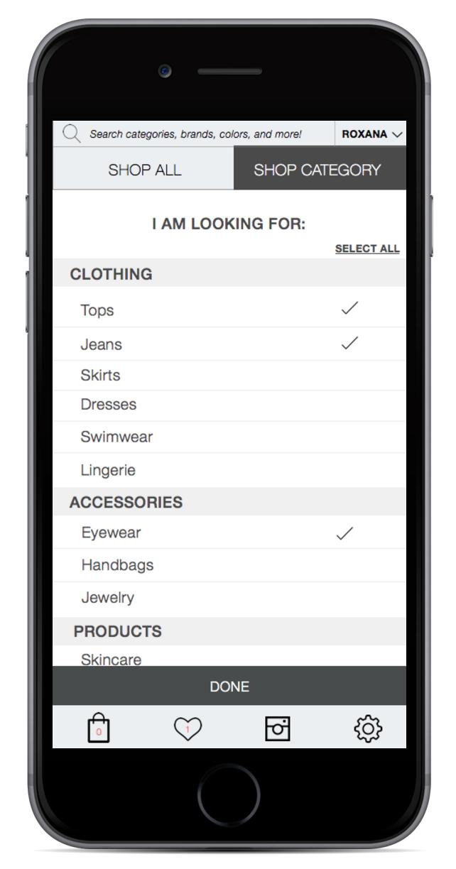 dress, a top, jeans, etc). 2. When you click on shop category, a bunch of different categories are revealed.