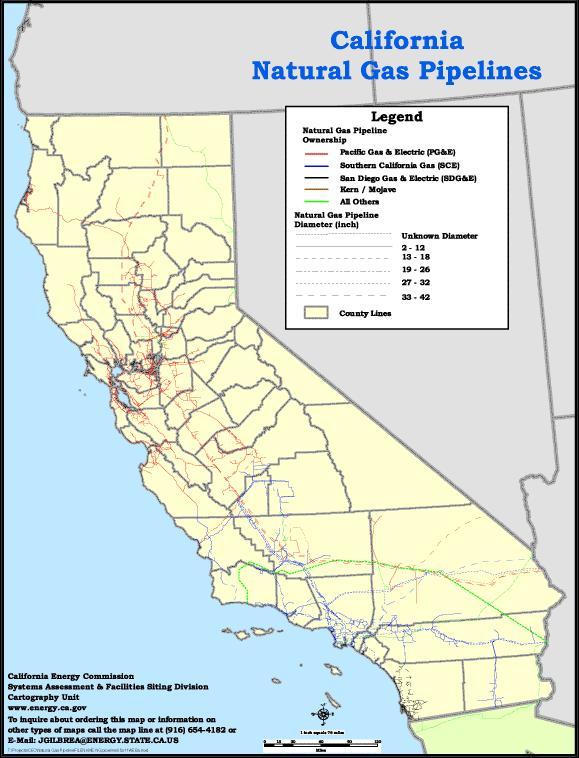 Natural Gas In 2004, California had 3,362 natural gas wells producing 221,372.2 Mcf (million cubic feet) of natural gas per year.