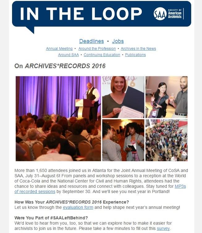 In the Loop Send timely messages directly to your target audience via In the Loop, SAA s biweekly e-newsletter sent to more than 10,100 subscribers. Benefits for Advertisers Get noticed.