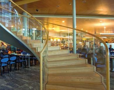 Gardermoen Airport, Oslo, Norway The focal point at the main airport in Oslo is the staircase with its magnificent glass railing.