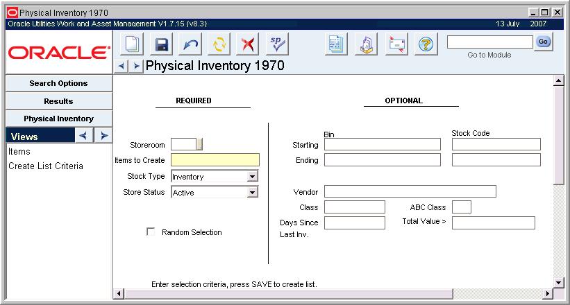 Inventory - Physical Inventory entered when the Physical Inventory record was created.
