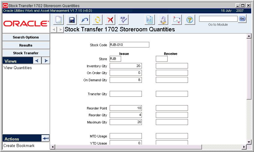 Inventory - Stock Transfer Storeroom Quantities view As items are added to a Stock Transfer request, the new demand quantity for the issuing storeroom, and the On Order quantity for the receiving