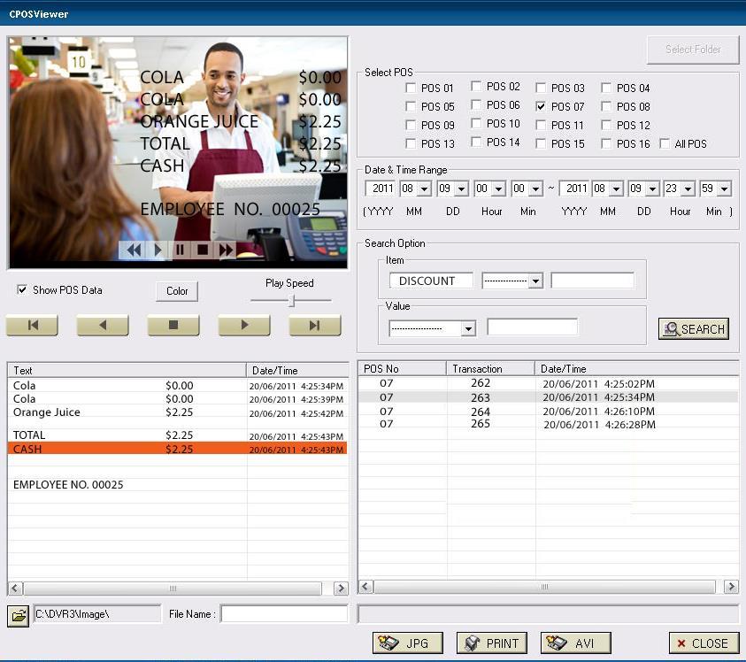 BACKOFFICE Security Integration Text is overlayed on security footage in real-time as staff use the POS terminals.