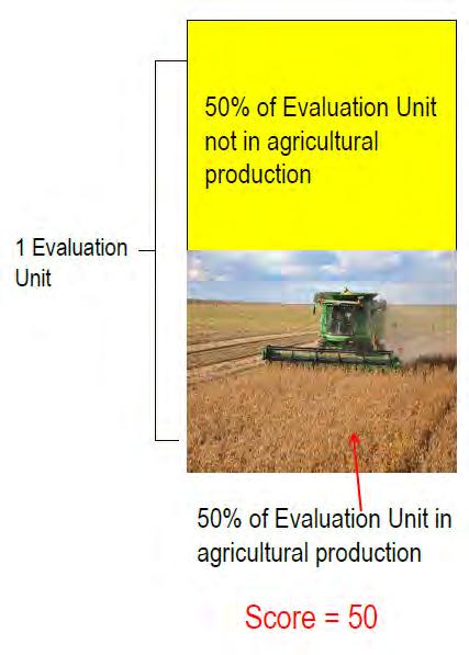 AR FACTOR - PERCENTAGE OF LANDS IN AGRICULTURAL PRODUCTION This factor is assessed on the percentage of land within the Evaluation Unit that is used for agriculture.
