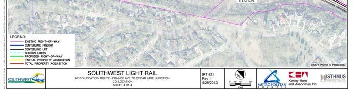 33 Freight Rail Co-Location Kenilworth Corridor Cedar Lake Limits of Excavation for Bored Tunnels Freight Tracks Proposed to be Re-aligned End Bored Tunnels Kenilworth Trail Proposed SWLRT Tracks End