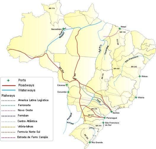Brazil: major soybean routs Santarem Port Route BR 163