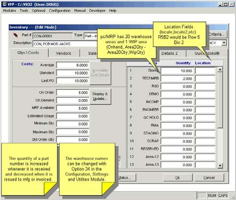 New Merge Part and Address Options Up to 20 Inventory Areas Physical Inventory pc/mrp Version 8.