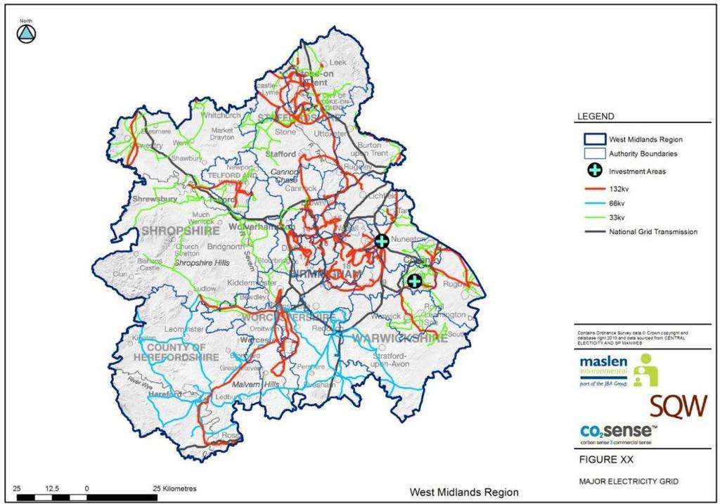 4.19 The DNOs distribution grids are shown in Figure 4-1 below. Figure 4-1: West Midlands Major Electricity Grid Source: Maslen Environmental Central Network West 4.