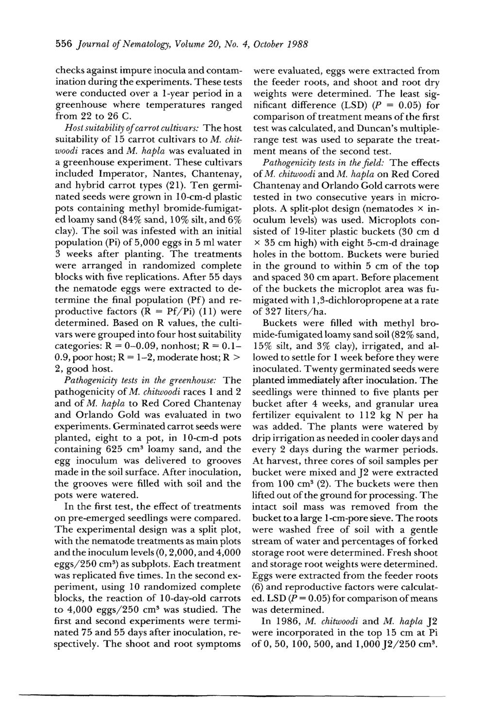 556 Journal of Nematology, Volume 20, No. 4, October 1988 checks against impure inocula and contamination during the experiments.