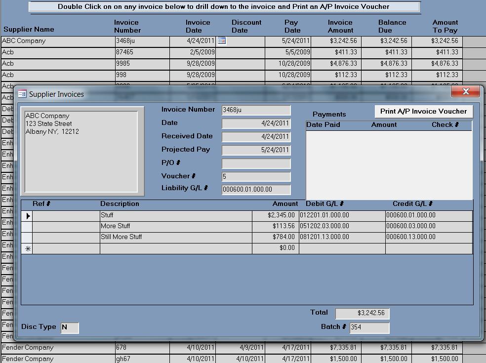 Drill down on any supplier invoice prior to printing Ability to drill down on supplier invoices is
