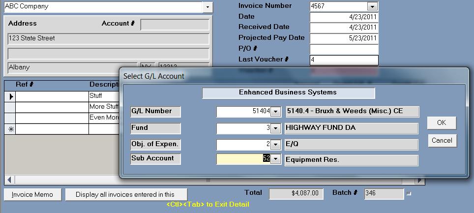 Accounts Payable allows multiple fund assignments when entering invoices Drill down