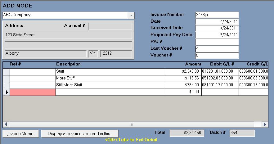 Display all invoices previously entered during a voucher session Ability