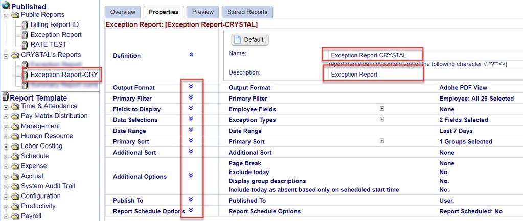 18.3 Building a Report The Reports Category Properties page is used to configure the report to appear and contain the data that you need. 1.
