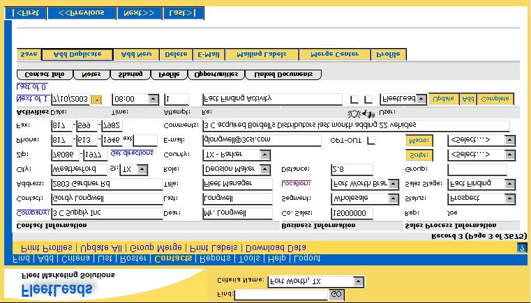 FleetLeads Internet Interface Page 6 Contacts Screen Criteria