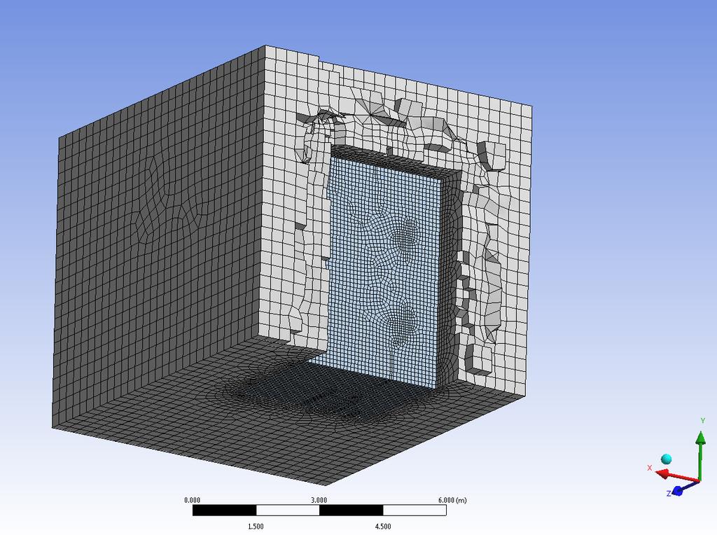 Figure 57 - Meshing along a XY slice showing the interior mesh along the condominium s walls and vents. Mesh sizing restraints were placed on various sections of the model for increased accuracy.