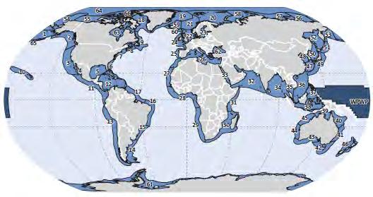 Large marine ecosystems 66 LMEs cover the world s coastal areas from shoreline to outer edge of con9nental shelf or major ocean current Each