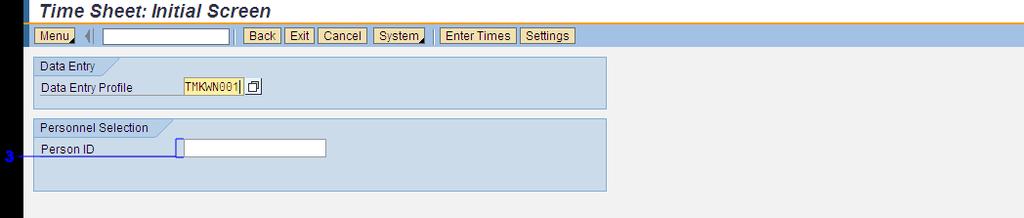 Procedure 1. Start the transaction using the above menu path or transaction code. Time Sheet: Initial Screen 2.