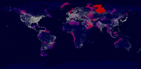 Gas Resources and Potential Demand White: where the lights are on, satellite imagery Blue Red : Gas