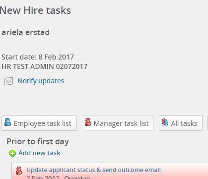 STEP 2: In the My new hires task page select the name of the employee whose list you are reviewing.