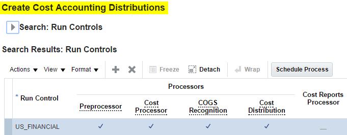 Figure 8: Transfer Transactions from Inventory to Costing Create Cost Accounting Distributions In the Cost Accounting work area, access the Create Cost Accounting Distributions page to process