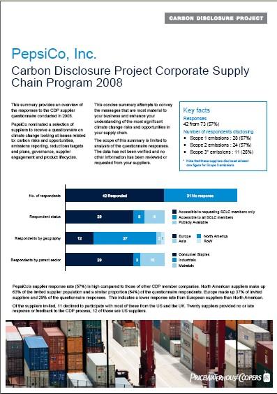PepsiCo is engaged in the CDP Supply Chain Initiative to Understand Supplier Carbon Reduction Capability -