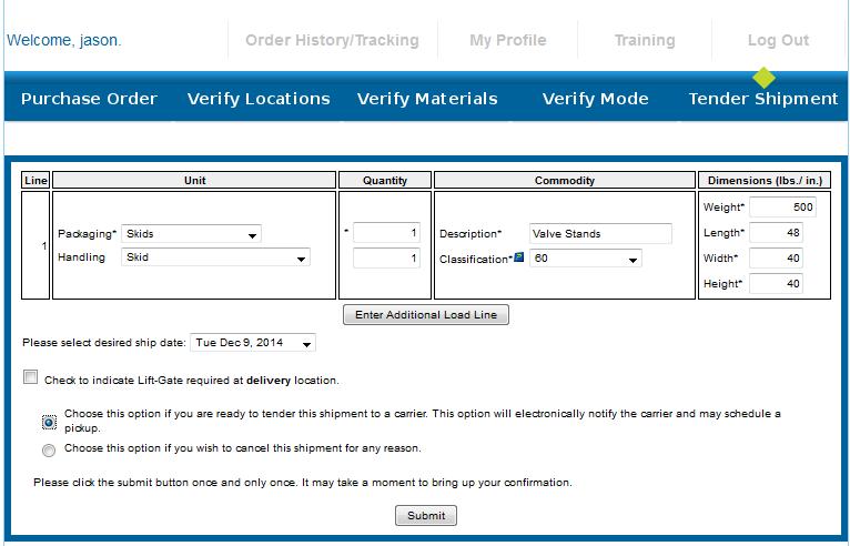 System Motor Freight Shipments Your default cost center will automatically populate during the scheduling process, however, you may override if you wish to charge an alternate Purchase Order number.