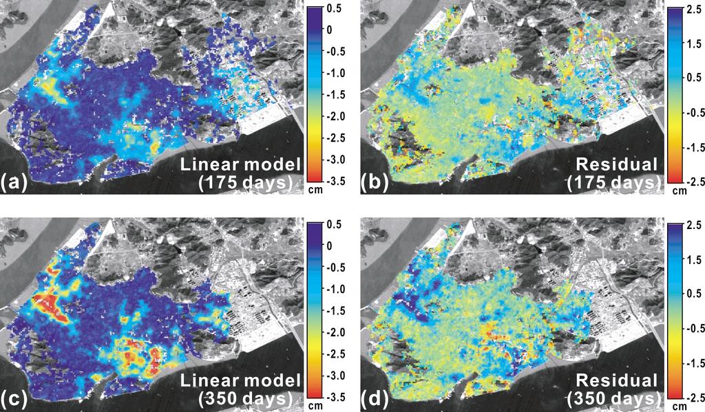 460 S.-W. KIM et al.: INSAR-BASED MAPPING OF SUBSIDENCE IN MOKPO CITY Fig. 10. Subsidence models and residuals for the subsidence during the ENVISAT observation (2004 2005).