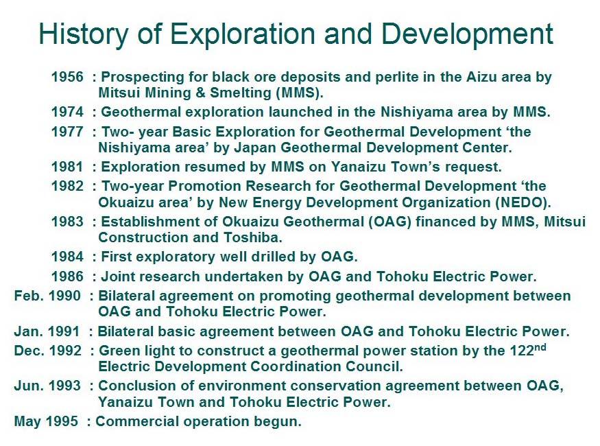 1.4 Start of Operation Operation started in 1995, 14 years after Mitsui Mining and Smelting Co., Ltd. started full-scale investigation in 1981. Table3 History of Exploration and Development 1.