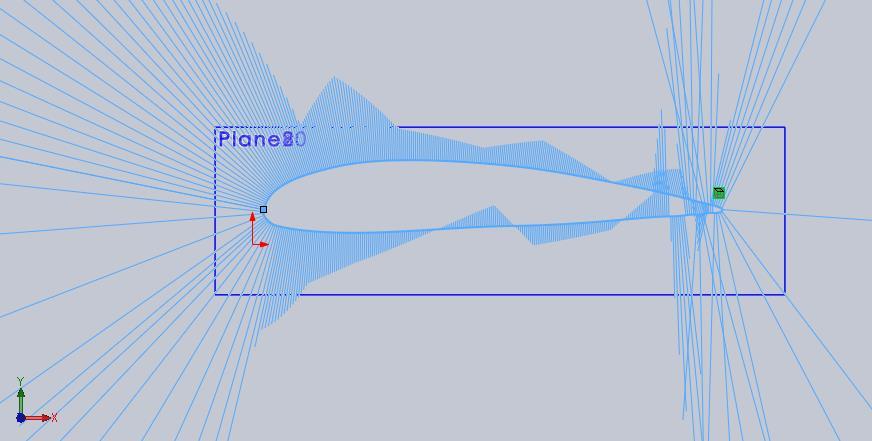 A spline tool in sketch is used to trace the profile of the aerofoil to obtain profiles of different lengths.