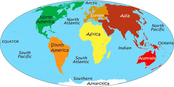 The Oceans The Oceans Oceans are divided by the continents: Pacific Ocean, Atlantic Ocean, Indian Ocean, Arctic Ocean and the Antarctic (Southern) Ocean Oceans contain 97% of the The Oceans The