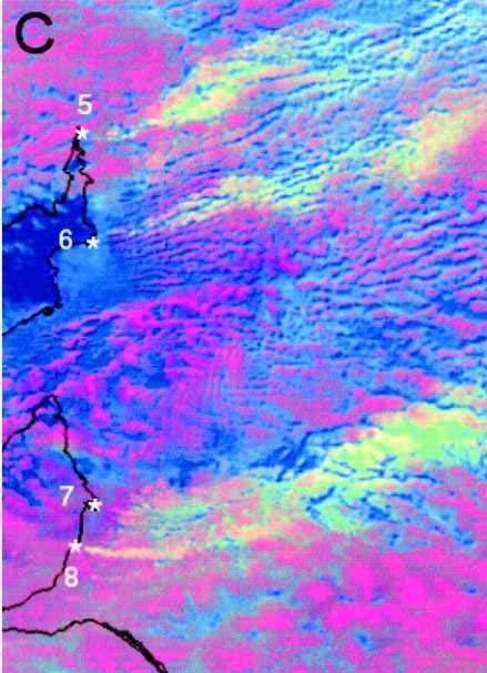 Aerosols and Clouds AVHRR satellite false color image Rosenfeld, Science (2000) Power plant Lead smelter