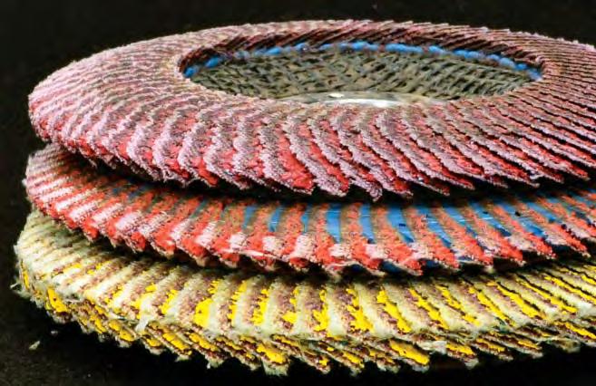 Flap discs contain just as much working surface as resin fiber discs, but within a much smaller diameter. This geometry is responsible for the versatility of a flap disc.