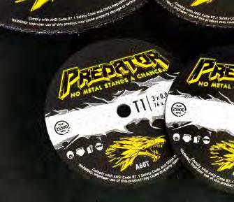 PRODUCT OVERVIEW PREDATOR TYPE 1 CUT OFF WHEELS Type 1 Standards 0.030 in n 0.000 0.0 Thin cut off wheels are designed for fast and accurate cutting and trimming.