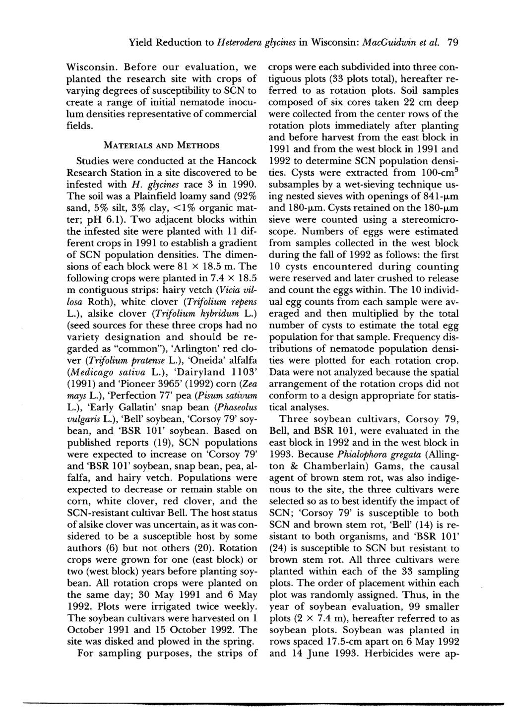 Yield Reduction to Heterodera glycines in Wisconsin: MacGuidwin et al. 79 Wisconsin.