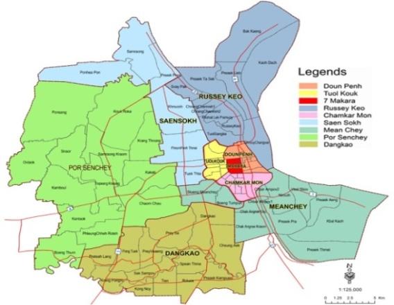 METHODOLOLGY 9 q Study Area Phnom Penh the capital city of Cambodia, consists of 12 districts in which new districts of Chroy Changva, Chbar Ampov and Prek Pnov, have been recently established (The